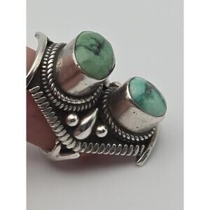 Vintage Navajo Sterling Silver Ring Turquoise Double Sz 9